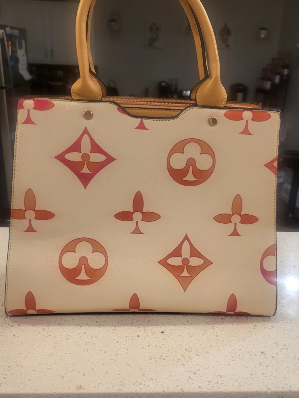 Cream and Pink Designer Logo Tote and Wallet Set